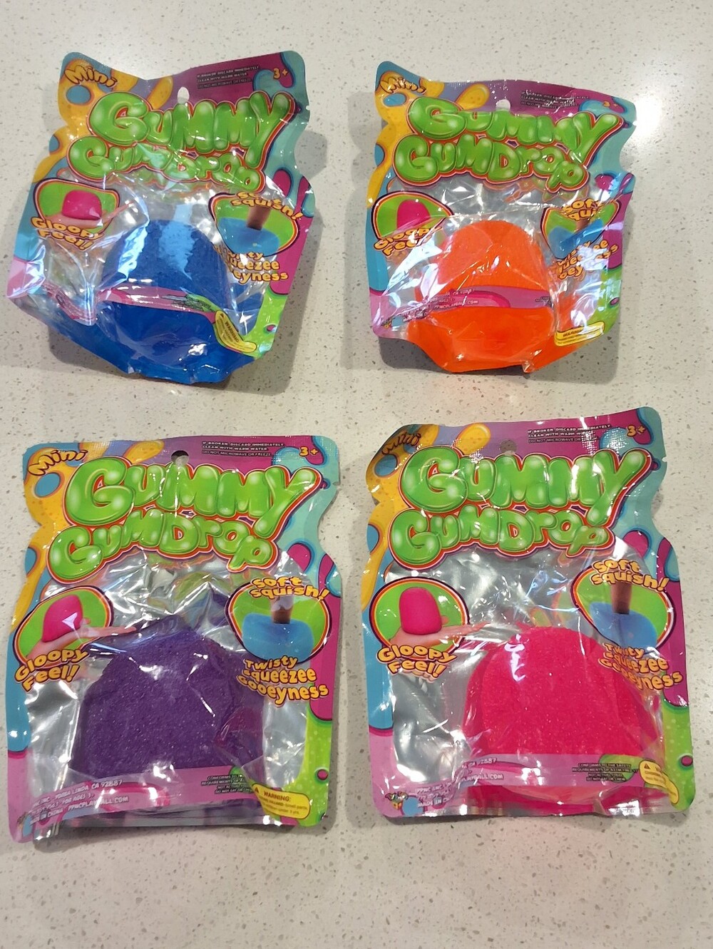 Mini Gummy GumDrop Squishy Toy Bundle 4 Pack Colorful Sensory Stress Toys, NEW